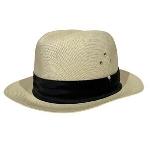 Bee Cool Men’s Hat Panama East Straw Beige Black Band Size Medium
